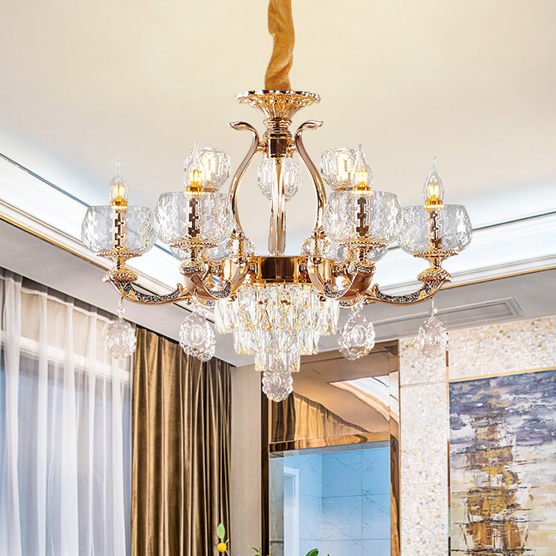 Chandelier Lighting Traditional Dining Room Hanging Light with Bowl Clear Rippled Glass Shade - Rebooters