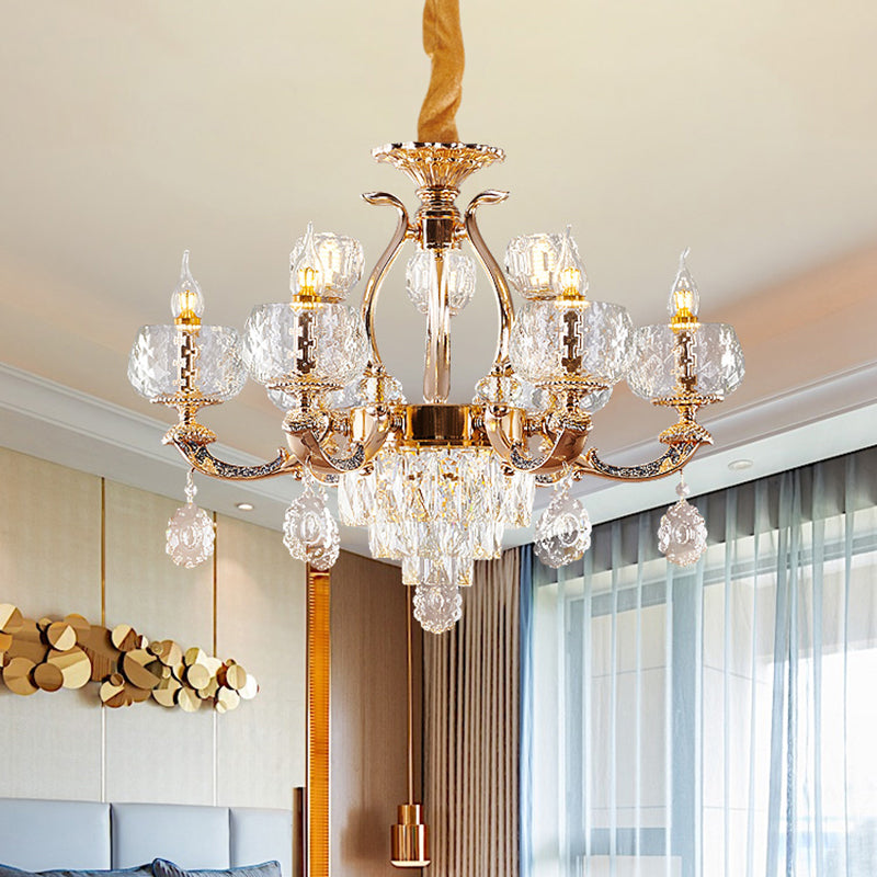 Chandelier Lighting Traditional Dining Room Hanging Light with Bowl Clear Rippled Glass Shade - Rebooters