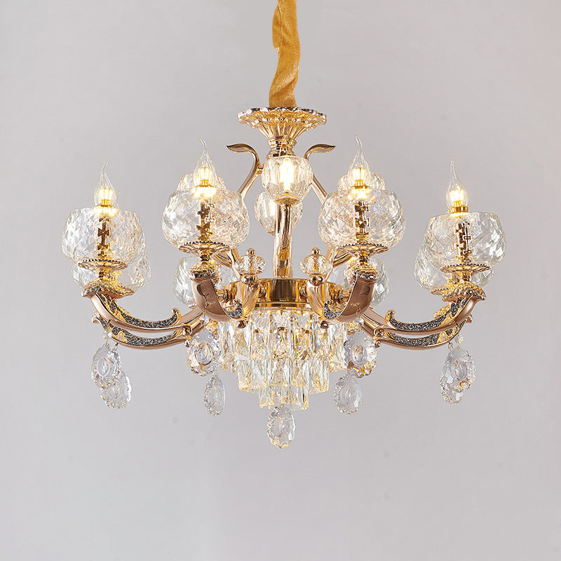 Chandelier Lighting Traditional Dining Room Hanging Light with Bowl Clear Rippled Glass Shade - Rebooters