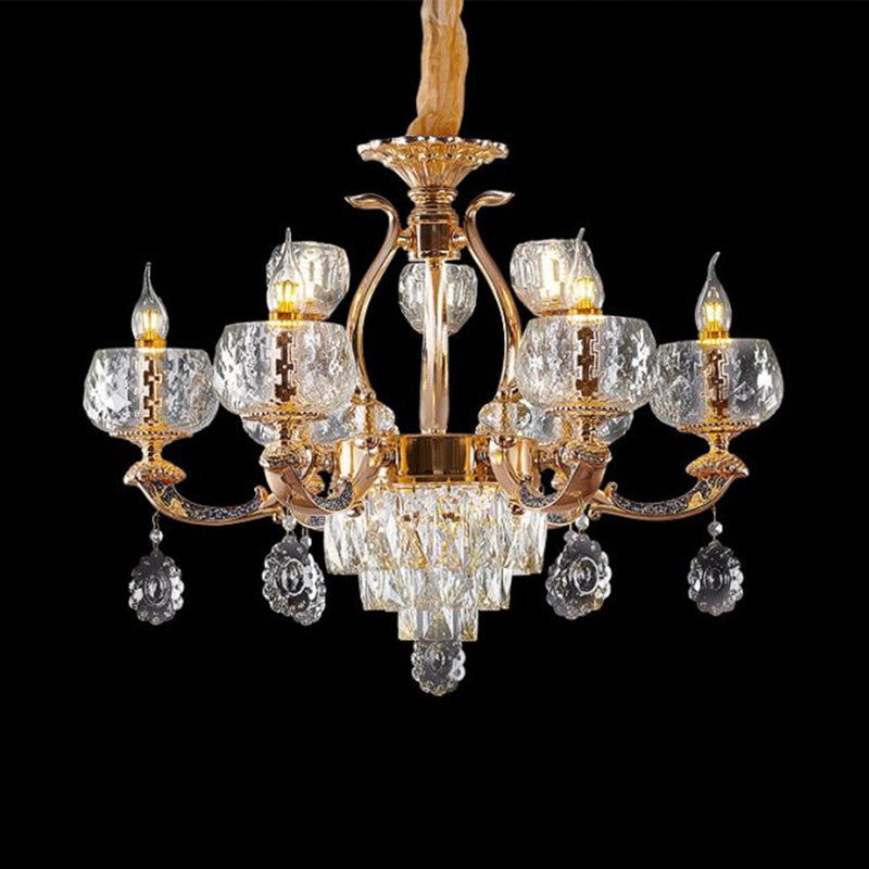 Chandelier Lighting Traditional Dining Room Hanging Light with Bowl Clear Rippled Glass Shade - Rebooters