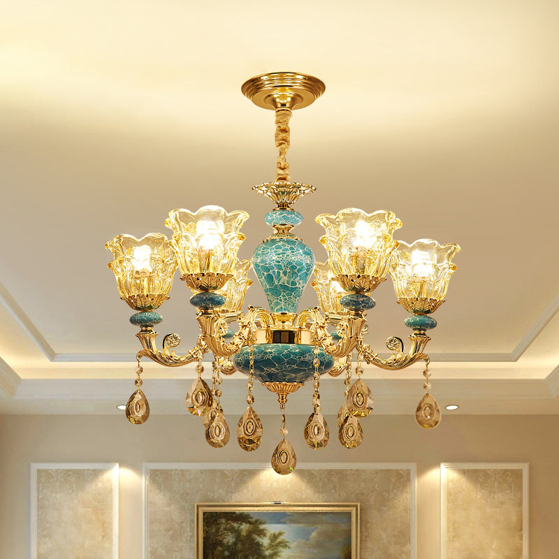 2-Layered Flower Chandelier Vintage Gold Finish Glass Light - Rebooters
