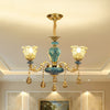 2-Layered Flower Chandelier Vintage Gold Finish Glass Light - Rebooters