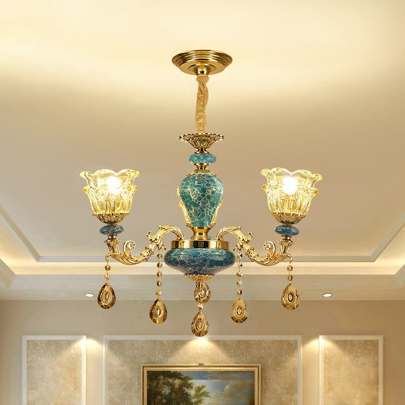 2-Layered Flower Chandelier Vintage Gold Finish Glass Light - Rebooters
