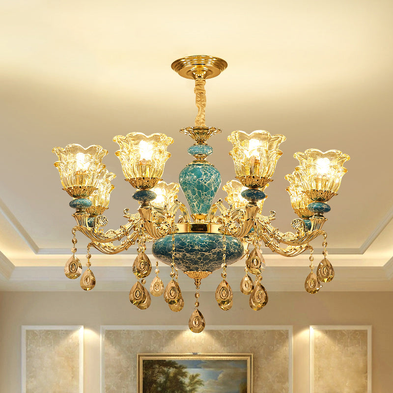 2-Layered Flower Chandelier Vintage Gold Finish Glass Light - Rebooters