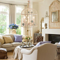 3 Lights Chandelier Light Rustic Birdcage Metal Ceiling Light - Rebooters