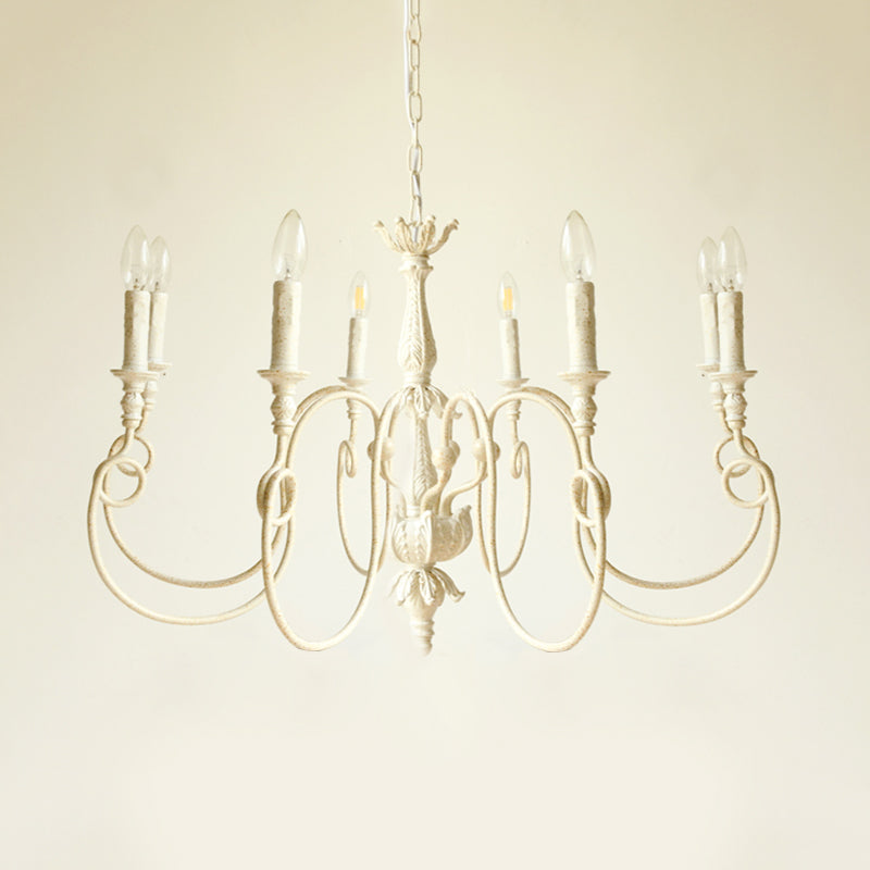 White Curve Arm Hanging Light Traditional Metal 6/8 Lights Chandelier - Rebooters