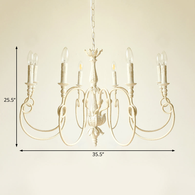 White Curve Arm Hanging Light Traditional Metal 6/8 Lights Chandelier - Rebooters