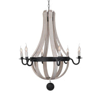 6 Lights Empire Shape Chandelier Lamp Traditional Blue White Wood Hanging Light Fixture - Rebooters