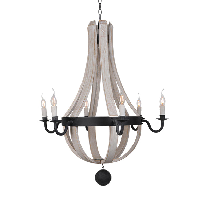 6 Lights Empire Shape Chandelier Lamp Traditional Blue White Wood Hanging Light Fixture - Rebooters