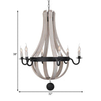 6 Lights Empire Shape Chandelier Lamp Traditional Blue White Wood Hanging Light Fixture - Rebooters