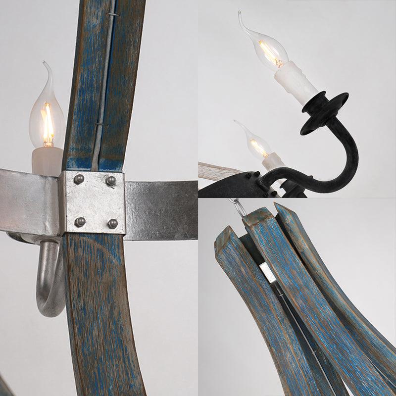 6 Lights Empire Shape Chandelier Lamp Traditional Blue White Wood Hanging Light Fixture - Rebooters