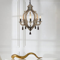 5 Lights Wood Ceiling Light Traditional Dark Wood Lantern Chandelier - Rebooters