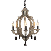 5 Lights Wood Ceiling Light Traditional Dark Wood Lantern Chandelier - Rebooters