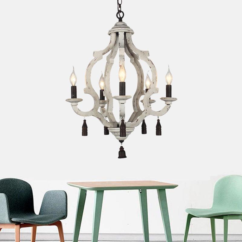 5 Lights Wood Ceiling Light Traditional Dark Wood Lantern Chandelier - Rebooters