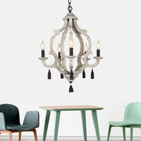 5 Lights Wood Ceiling Light Traditional Dark Wood Lantern Chandelier - Rebooters