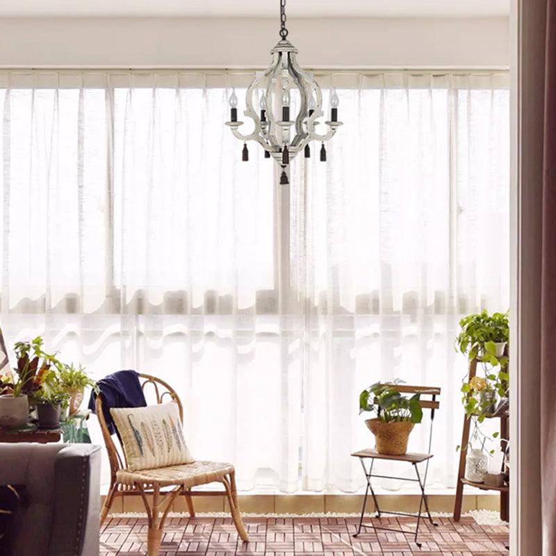 5 Lights Wood Ceiling Light Traditional Dark Wood Lantern Chandelier - Rebooters