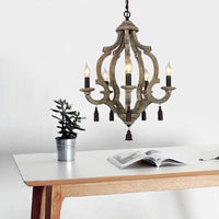 5 Lights Wood Ceiling Light Traditional Dark Wood Lantern Chandelier - Rebooters