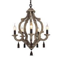 5 Lights Wood Ceiling Light Traditional Dark Wood Lantern Chandelier - Rebooters