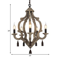 5 Lights Wood Ceiling Light Traditional Dark Wood Lantern Chandelier - Rebooters