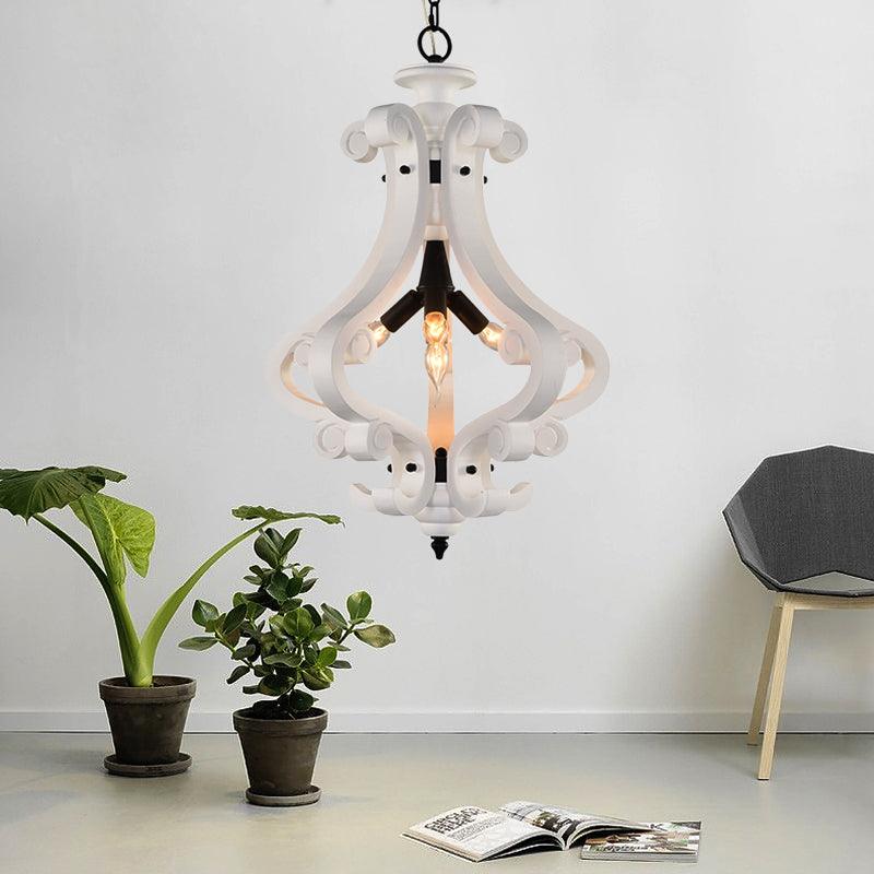 4 Lights Beige/White Chandelier Lamp Traditional Wood Lantern Ceiling Light - Rebooters