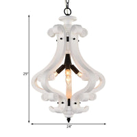 4 Lights Beige/White Chandelier Lamp Traditional Wood Lantern Ceiling Light - Rebooters
