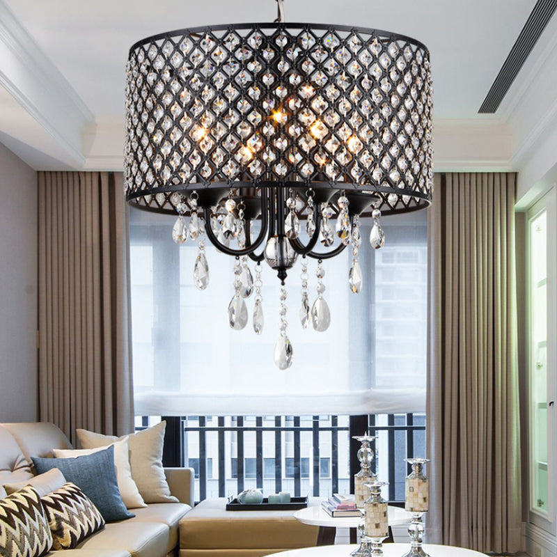 Crystal Black/Chrome Pendant Lamp 4 Lights Rustic Chandelier - Rebooters