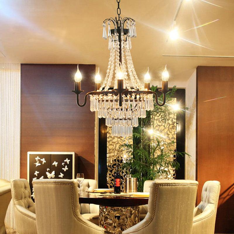 5 Lights Crystal Empire Chandelier Light Black Pendant Lighting - Rebooters