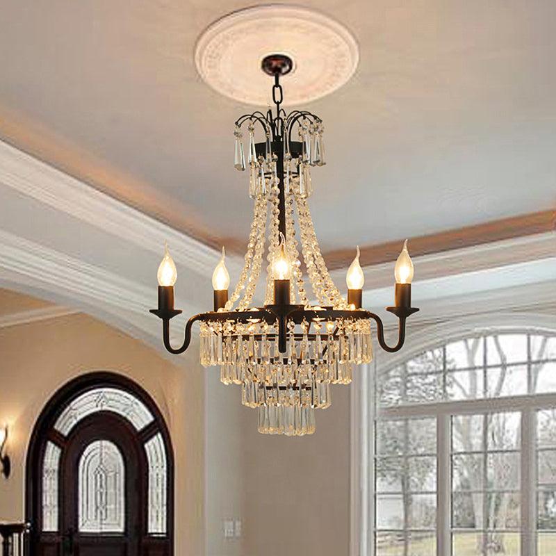 5 Lights Crystal Empire Chandelier Light Black Pendant Lighting - Rebooters