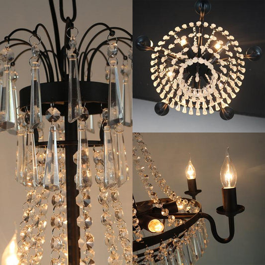 5 Lights Crystal Empire Chandelier Light Black Pendant Lighting - Rebooters