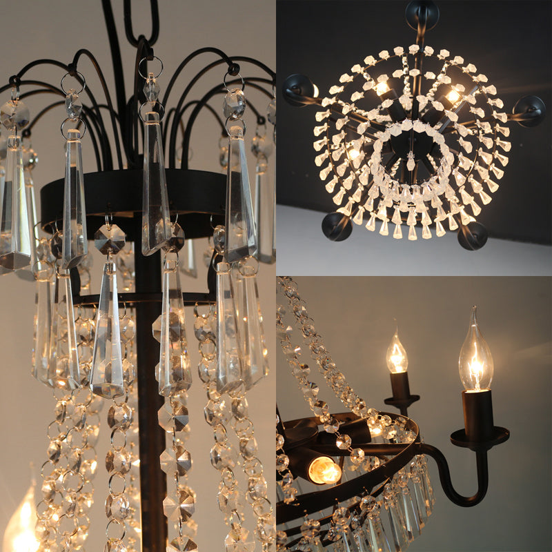 5 Lights Crystal Empire Chandelier Light Black Pendant Lighting - Rebooters