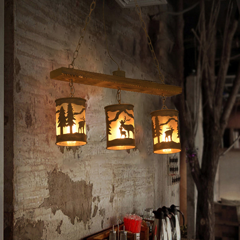 Cylinder Island Chandelier Light with Metal and Fabric Shade - Rebooters