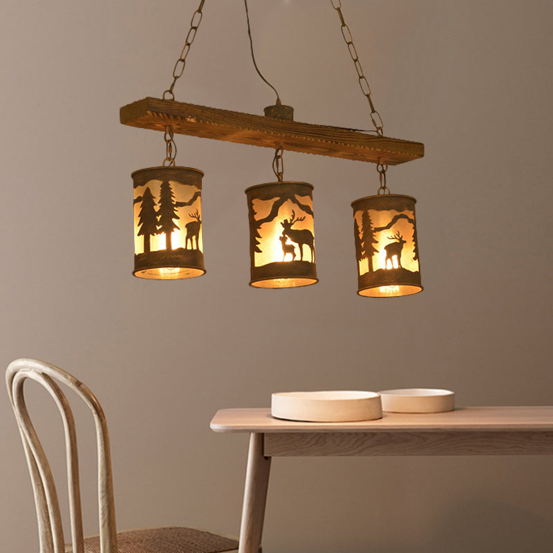 Cylinder Island Chandelier Light with Metal and Fabric Shade - Rebooters