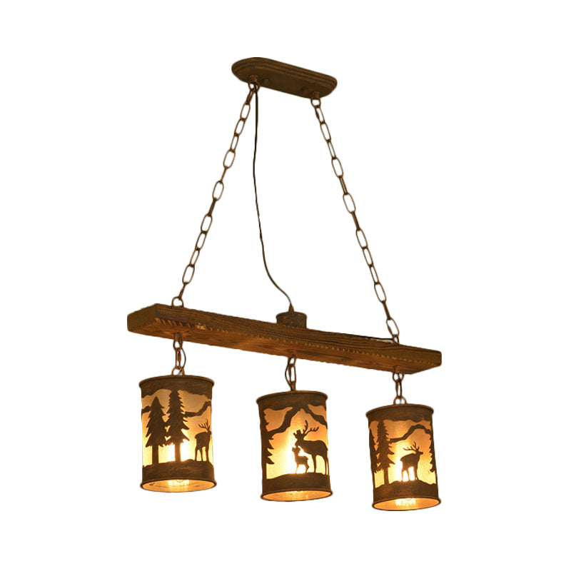 Cylinder Island Chandelier Light with Metal and Fabric Shade - Rebooters