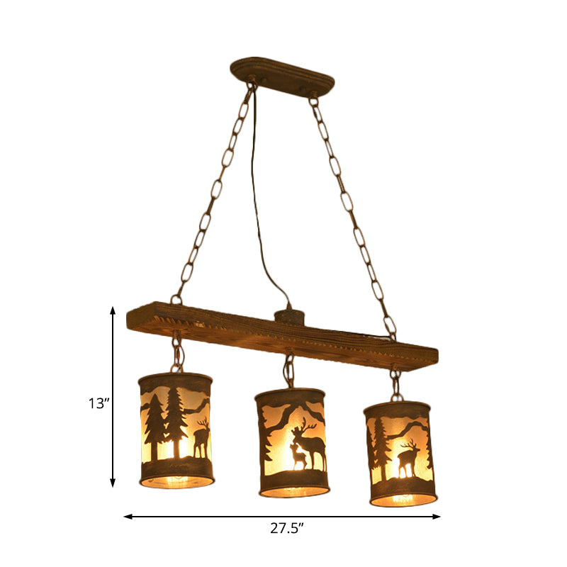 Cylinder Island Chandelier Light with Metal and Fabric Shade - Rebooters