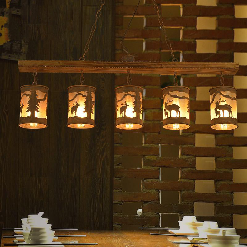 Cylinder Island Chandelier Light with Metal and Fabric Shade - Rebooters