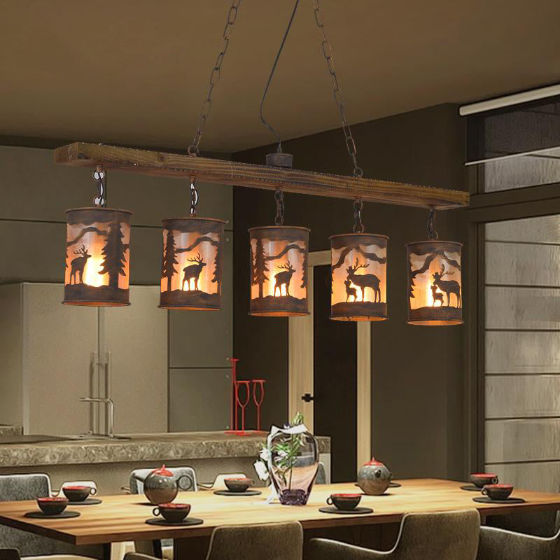 Cylinder Island Chandelier Light with Metal and Fabric Shade - Rebooters