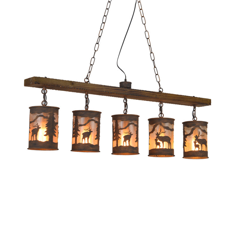 Cylinder Island Chandelier Light with Metal and Fabric Shade - Rebooters