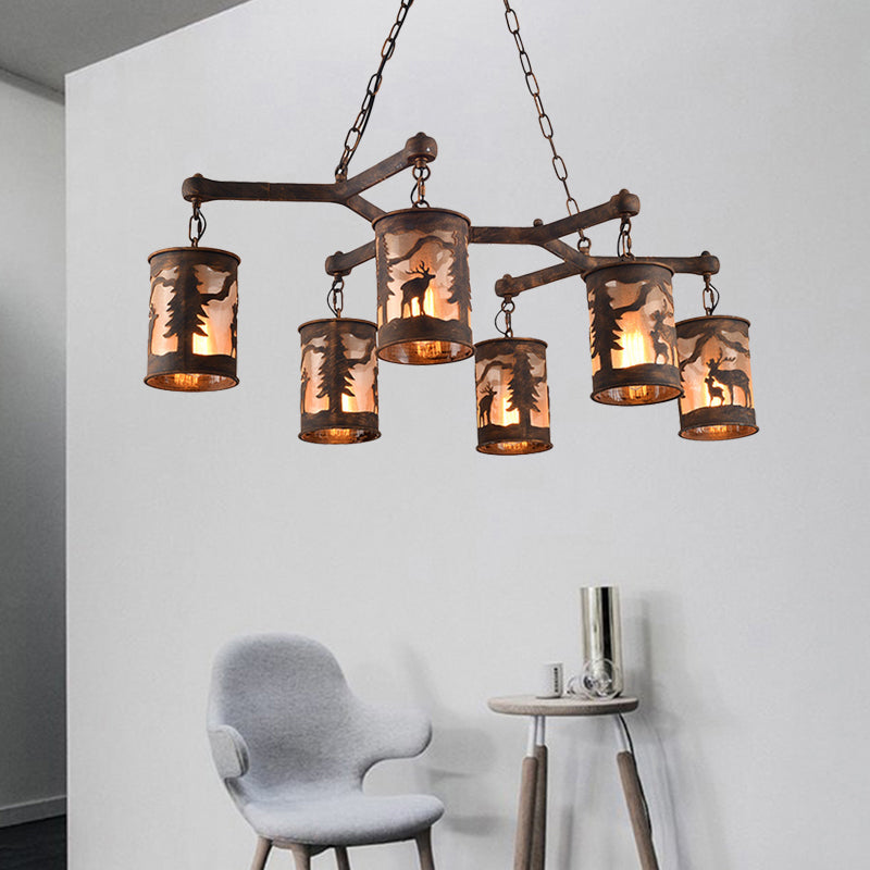 Cylinder Island Chandelier Light with Metal and Fabric Shade - Rebooters