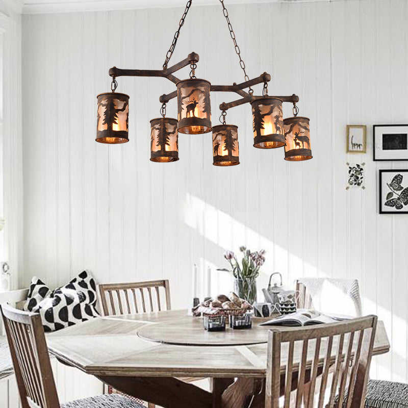 Cylinder Island Chandelier Light with Metal and Fabric Shade - Rebooters