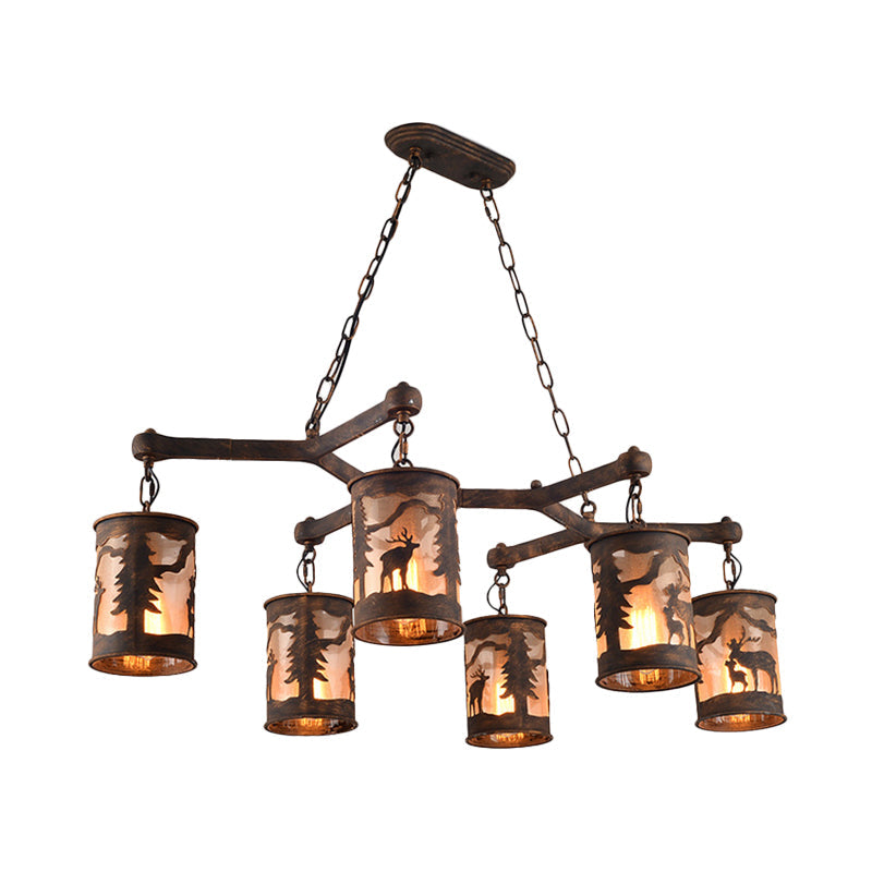 Cylinder Island Chandelier Light with Metal and Fabric Shade - Rebooters