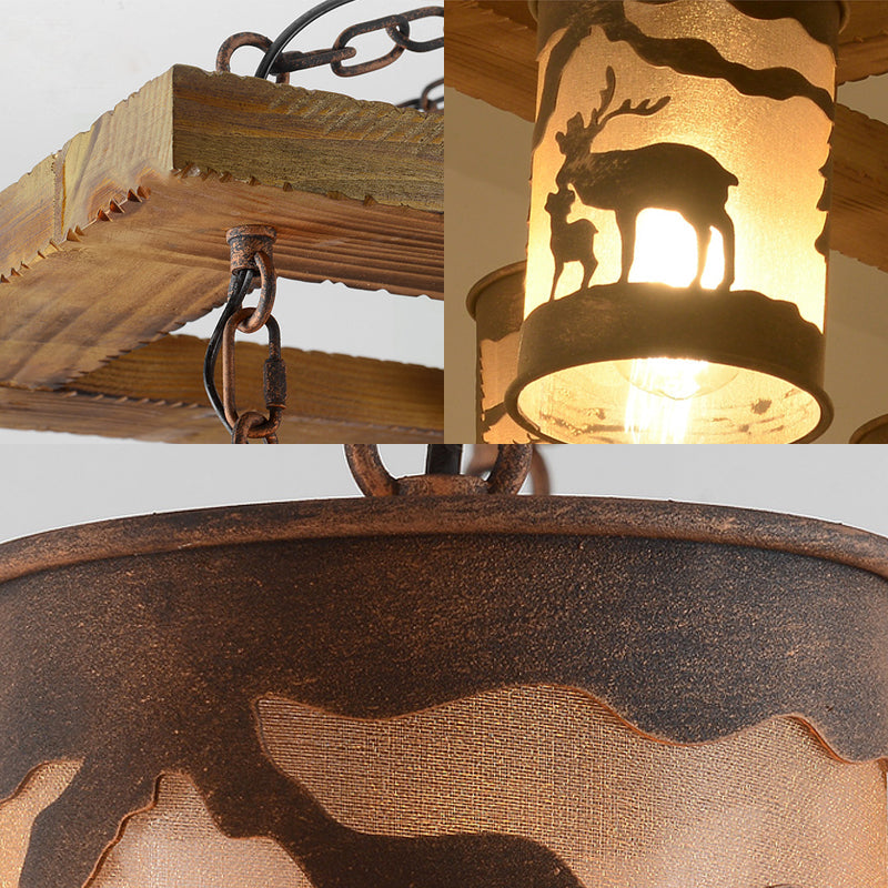 Cylinder Island Chandelier Light with Metal and Fabric Shade - Rebooters