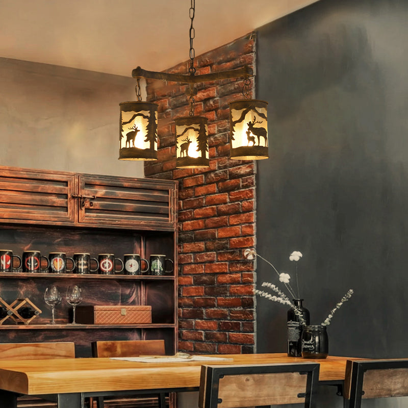 Cylinder Metal and Fabric Chandelier Light Rustic Pendant - Rebooters