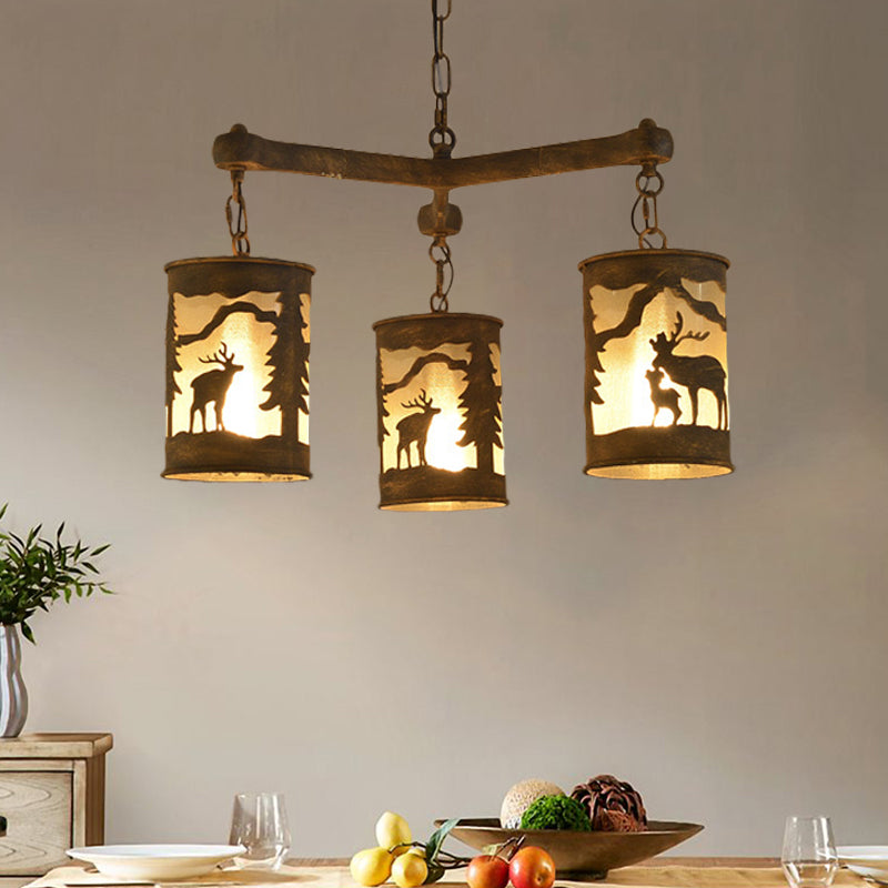 Cylinder Metal and Fabric Chandelier Light Rustic Pendant - Rebooters