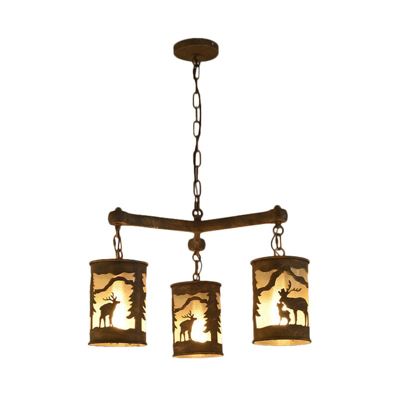 Cylinder Metal and Fabric Chandelier Light Rustic Pendant - Rebooters