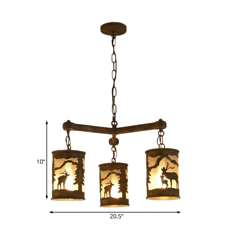 Cylinder Metal and Fabric Chandelier Light Rustic Pendant - Rebooters