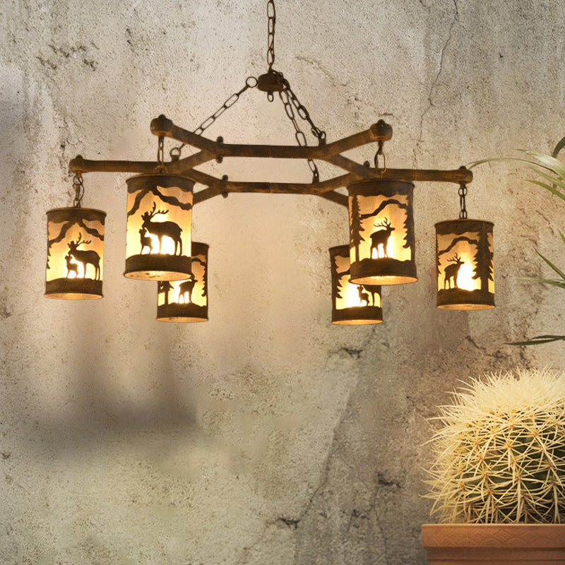 Cylinder Metal and Fabric Chandelier Light Rustic Pendant - Rebooters