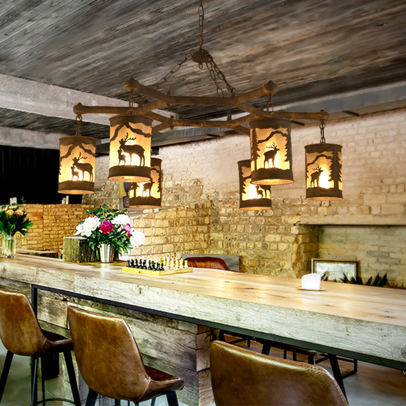 Cylinder Metal and Fabric Chandelier Light Rustic Pendant - Rebooters