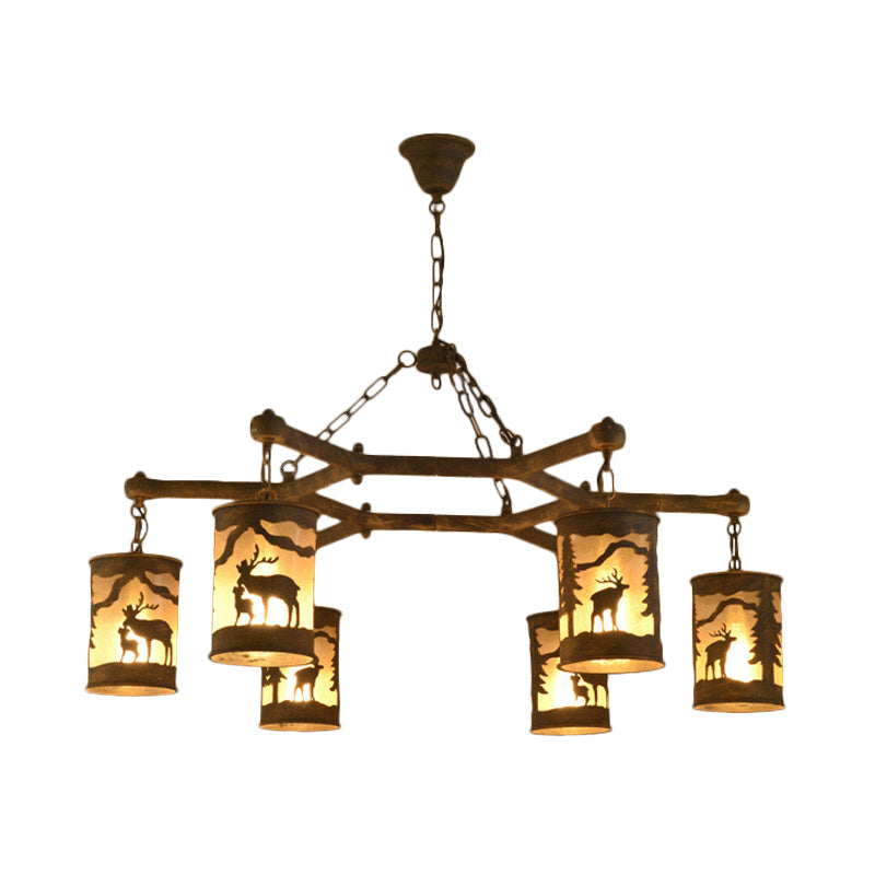 Cylinder Metal and Fabric Chandelier Light Rustic Pendant - Rebooters