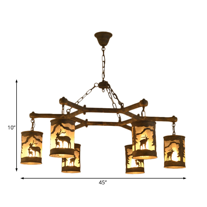 Cylinder Metal and Fabric Chandelier Light Rustic Pendant - Rebooters