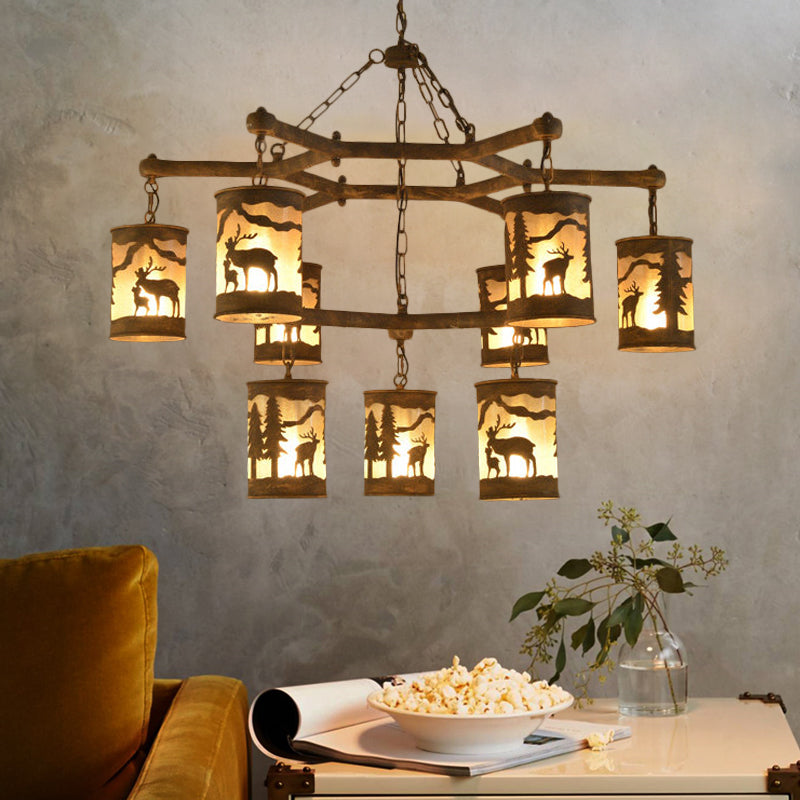 Cylinder Metal and Fabric Chandelier Light Rustic Pendant - Rebooters